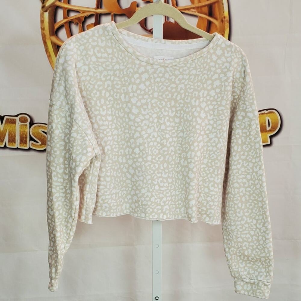 Colsie Tan Spotted Fleece Crop Sweater Medium